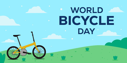 world bicycle day in flat design horizontal banner