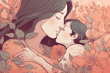 Heartwarming Mother's Day Illustration Design Created with Generative AI