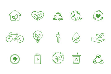 set of eco green monoline icon