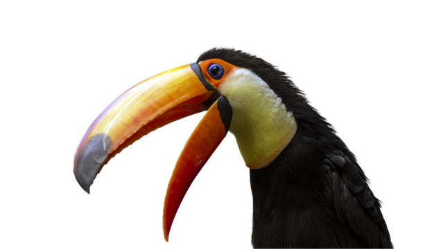 PNG illustration with a transparent background digital portrait of a toucan with its beak open - Powered by Adobe