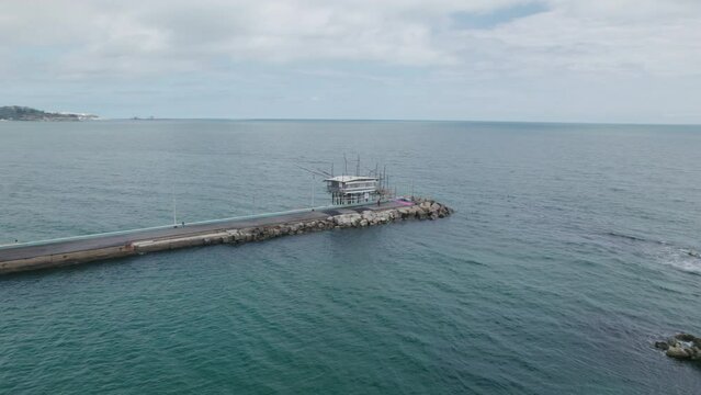 Impressive fishing platforms on stilts on the trabocchi coast Abruzzo 4k drone