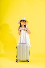 happy asian girl in white dress, isolated on white background