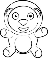 Soft toy lion cub. Line art illustration. Vector illustration of a baby lion toy. Draw of little lion children toy in vector. Illustrations of toys for children. 