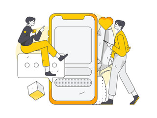 Virtual characters social communication concept business flat vector hand drawn illustration
