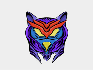 Purple owl robot head. for stickers, tattoos or other.