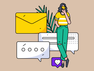 Virtual characters social communication concept business flat vector hand drawn illustration
