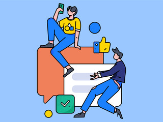 Virtual characters social communication concept business flat vector hand drawn illustration
