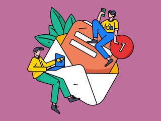 Virtual characters social communication concept business flat vector hand drawn illustration
