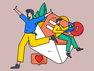 Virtual characters social communication concept business flat vector hand drawn illustration
