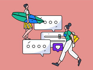 Virtual characters social communication concept business flat vector hand drawn illustration
