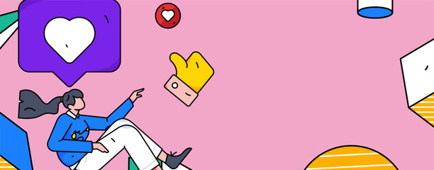 Virtual characters social communication concept business flat vector hand drawn illustration
