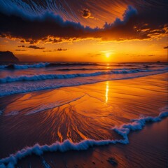 Fototapeta na wymiar Ein schöner Sonnenuntergang an einem ruhigen Strand.