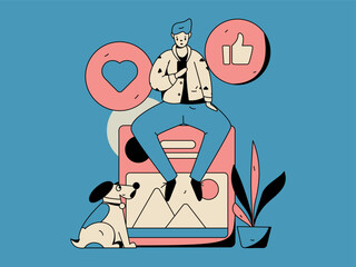 Virtual characters social communication concept business flat vector hand drawn illustration
