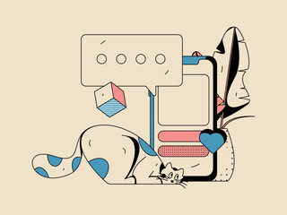 Virtual characters social communication concept business flat vector hand drawn illustration
