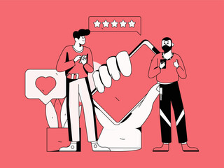 Virtual characters social communication concept business flat vector hand drawn illustration
