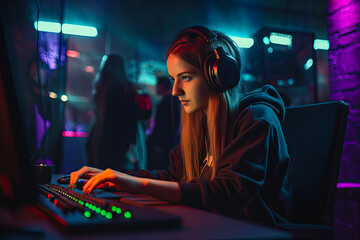 Esports and online gaming: Woman live streaming her video game session. High quality generative AI