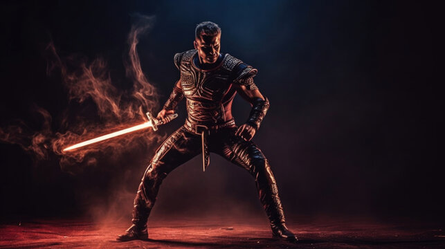 Photo realistic science-fiction, fantasy, armored superhero, super soldier illustration. Anatomy and lighting reference. Generative AI.