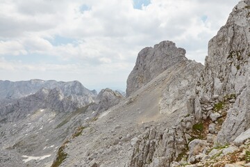Fototapeta premium Hiking to Bobotov Kuk, the highest peak in Montenegro, situated in Durmitor National Park