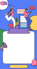 Virtual characters social communication concept business flat vector hand drawn illustration
