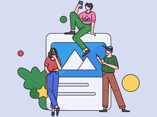 Virtual characters social communication concept business flat vector hand drawn illustration
