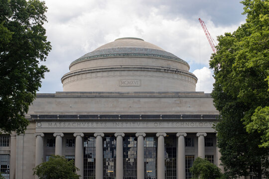 Cambridge, MA, USA - June 28, 2022: The Massachusetts Institute of Technology (MIT) Great Dome, on top of Building 10 in the heart of the MIT campus in Cambridge, Massachusetts.