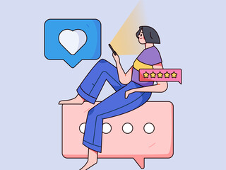 Virtual characters social communication concept business flat vector hand drawn illustration
