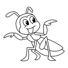 Funny grasshopper cartoon characters vector illustration. For kids coloring book.