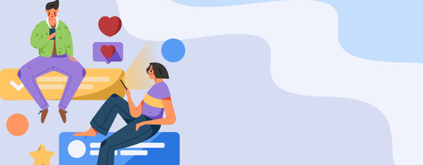 Virtual characters social communication concept business flat vector hand drawn illustration
