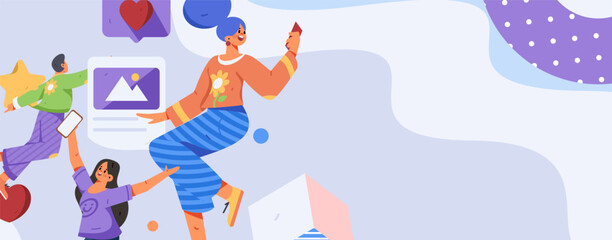 Virtual characters social communication concept business flat vector hand drawn illustration
