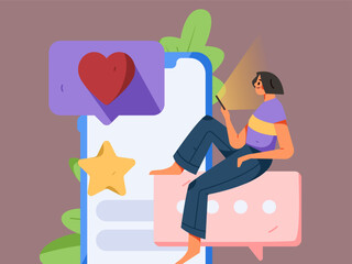 Virtual characters social communication concept business flat vector hand drawn illustration
