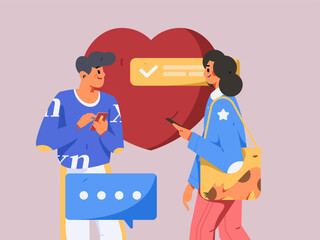 Virtual characters social communication concept business flat vector hand drawn illustration
