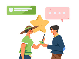 Virtual characters social communication concept business flat vector hand drawn illustration
