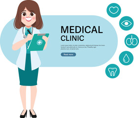 Doctor consultation. Visit. Modern clinic. Diagnosis. Vector flat cartoon illustration. Doctor appointment.