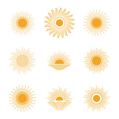Sun Logo Set Vector Icon. Stock illustration.