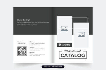 Corporate company product sale booklet cover design. Fashion product catalog brochure cover template with dark colors. Modern business promotional catalog cover vector with photo placeholders.
