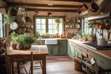 Cottagecore style kitchen. High quality generative ai