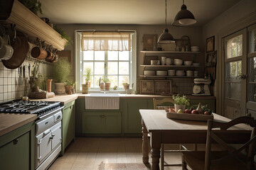 Fototapeta premium Cottagecore style kitchen. High quality generative ai