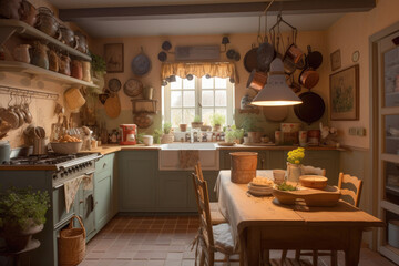 Cottagecore style kitchen. High quality generative ai