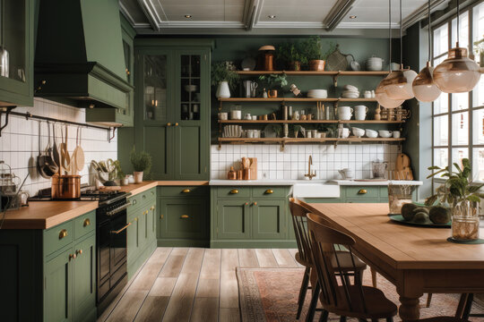 Cottagecore style kitchen. High quality generative ai