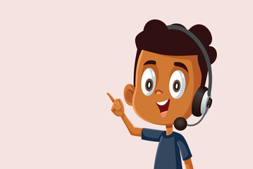Little Boy Wearing a Hands-free Headset Vector Cartoon Character. Child talking on the phone speaking and communicating 
