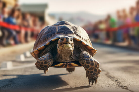 Tortoise or turtle first place in the race, concept of Tortoise and the Hare, Generative AI
