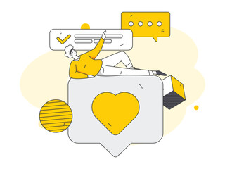 Virtual characters social communication concept business flat vector hand drawn illustration
