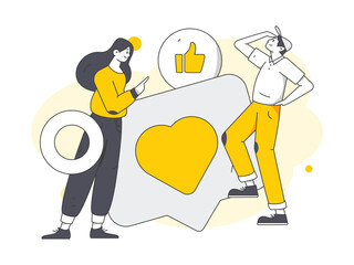 Virtual characters social communication concept business flat vector hand drawn illustration
