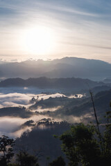 Beautiful sea of mist in the morning on a high mountain.