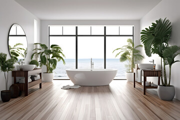 Fototapeta premium Modern gray bathroom with bathtub, 3d rendering