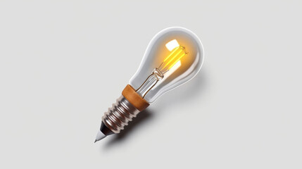 Idea light bulb with a pencil - flat lay, phot take from distance, empty background, no background. 