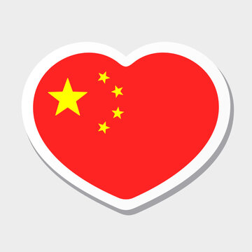Flag of China icon. Vector heart sticker. Best for mobile apps, UI and web design.