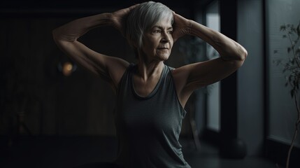 beautiful senior woman exercising on sport and fitness concept.Generative Ai