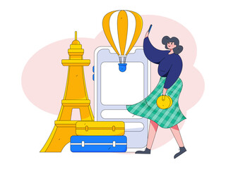 Holiday travel travel characters internet background vector hand drawn illustration
