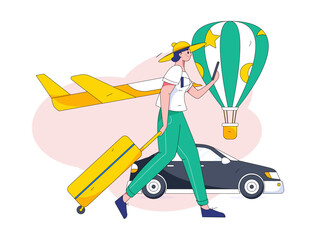 Holiday travel travel characters internet background vector hand drawn illustration
